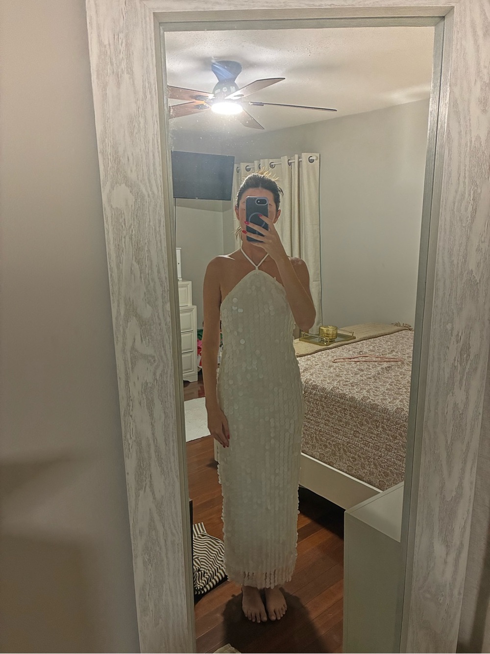 White Sequin Halter Midi Dress - Elegant Evening Style